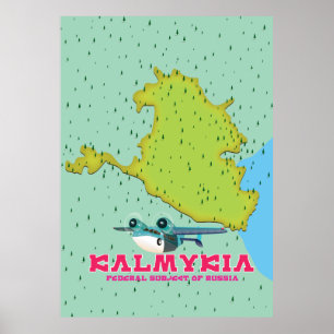 Kalmykia Rusland kaart Poster
