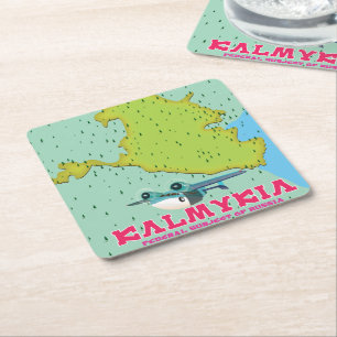 Kalmykia Rusland kaart Vierkante Kartonnen Onderzetter