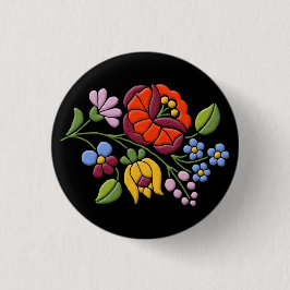 Kalocsa Embroidery - Hongaarse Folk Art Black bg. Ronde Button 3,2 Cm