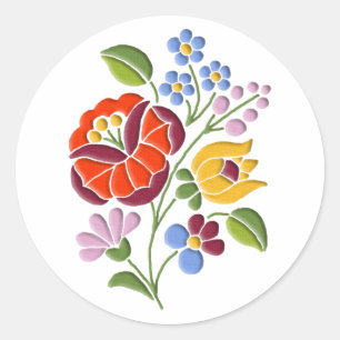 Kalocsa Embroidery - Hongaarse Folk Art Ronde Sticker
