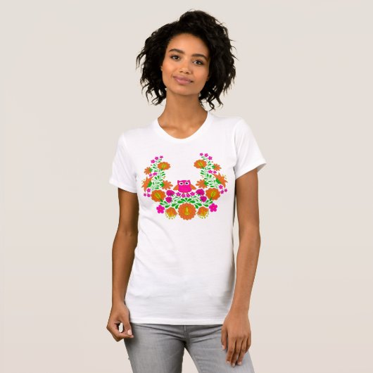 Kalocsai Bloemen en Uil T-shirt (Voorkant volledig)