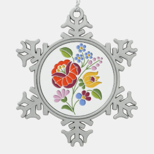 Kalocsai Embroidery - Hongaarse Folk Art Tin Sneeuwvlok Ornament