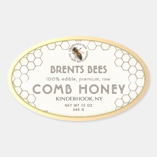 Kam Honing label met Bee Honeycomb Gold Edge (Voorkant)