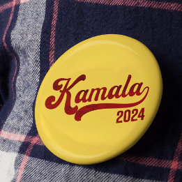 Kamala 2024 Retro Varsity Gold en Rode Button Pin