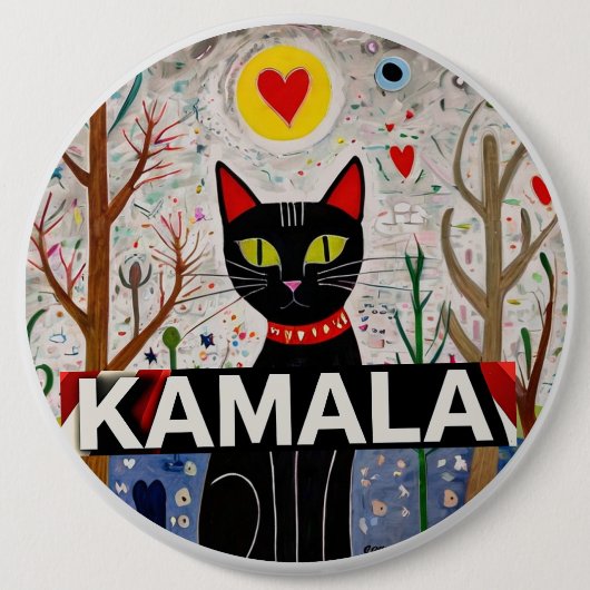 Kamala Black Cat heart Kamala Button (Voorkant)