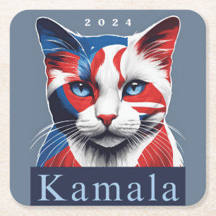 Kamala Cat 2024 Amerikaanse verkiezingsdemocraat Vierkante Kartonnen Onderzetter
