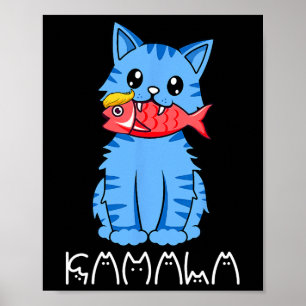Kamala Cat Eat Fish Funny Harris Trump 2024 voor m Poster