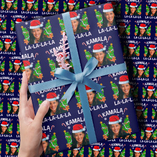 Kamala Harris 2024 Blue Christmas Cadeaupapier