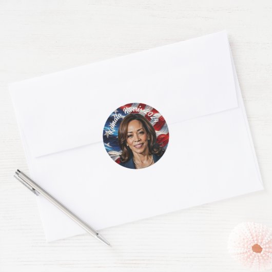 Kamala Harris 2024 en Amerikaanse vlag Ronde Sticker (Envelop)