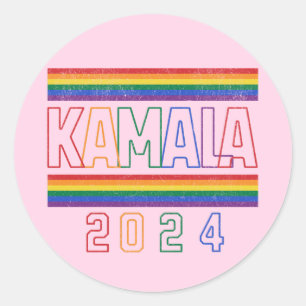 Kamala Harris 2024 Regenboog LGBTQ Retro Ronde Sticker