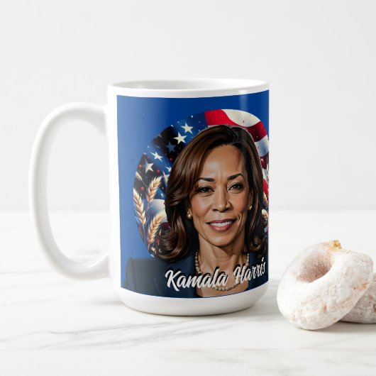 Kamala Harris 2024 Sterren en strepen Koffiemok (Met donut)