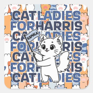 Kamala Harris 2024 Verkiezing Kat Dames President Vierkante Sticker