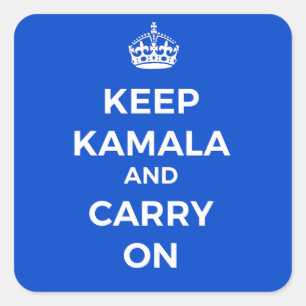 Kamala Harris Button- Kalm houden, Blauw Vierkante Sticker