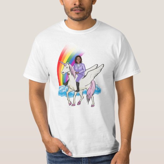 KAMALA HARRIS EENHOORN EN REGENBOOG T-SHIRT (Voorkant)