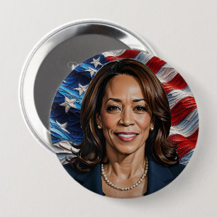 Kamala Harris en Amerikaanse vlag Ronde Button 4,0 Cm