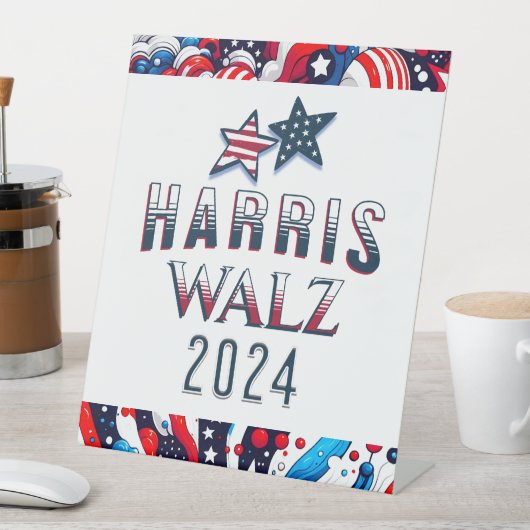 Kamala Harris en Tim Walz 2024 Reclamebord Met Voetstuk (Insitu)
