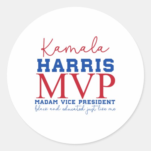 Kamala Harris MVP Madam Vice President Black en E Ronde Sticker (Voorkant)