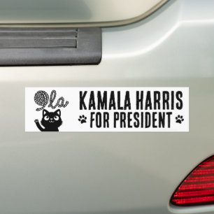 Kamala Harris President 2024 Comma La Cat and Yarn Bumpersticker