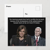 Kamala Harris Quote tijdens het VP-debat Briefkaart (Voorkant / Achterkant)