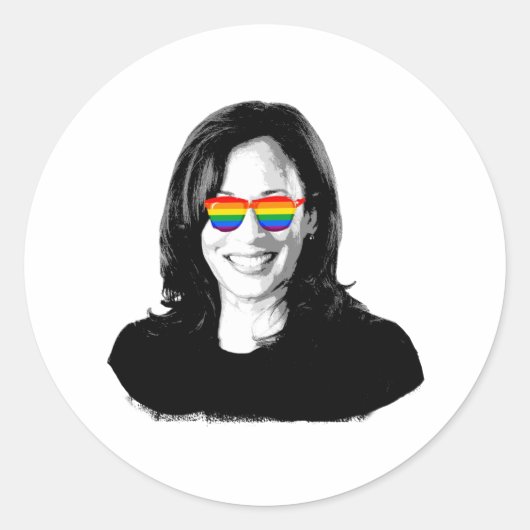 Kamala Harris regenboog zonnebril Ronde Sticker (Voorkant)