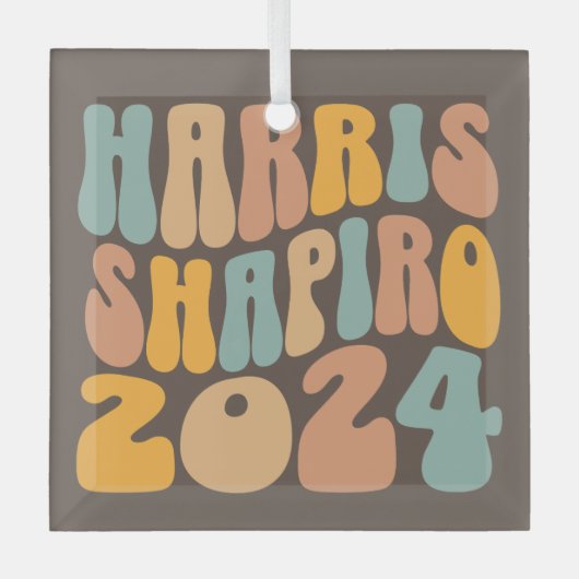 Kamala Harris Shapiro Wavy Text Retro Trendy Glas Ornament (Voorkant)