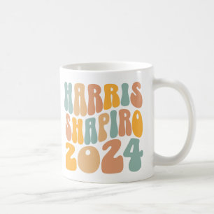 Kamala Harris Shapiro Wavy Text Retro Trendy Koffiemok