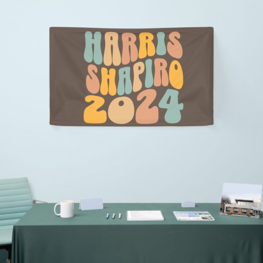 Kamala Harris Shapiro Wavy Text Retro Trendy Spandoek (Beurs)