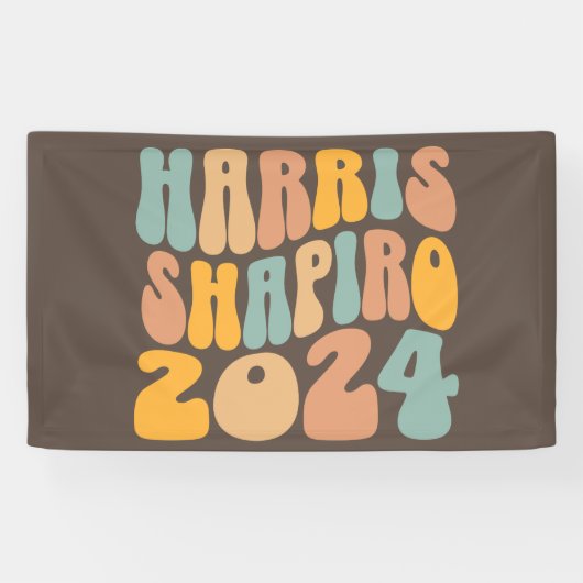 Kamala Harris Shapiro Wavy Text Retro Trendy Spandoek (Horizontaal)