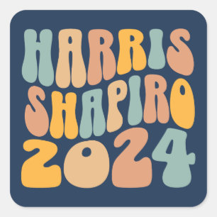Kamala Harris Shapiro Wavy Text Retro Trendy Vierkante Sticker