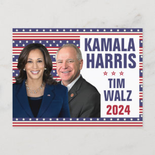 Kamala Harris Tim Walz 2024 President Vice Foto's Briefkaart