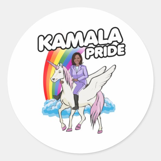 KAMALA HARRIS UNICORN PRIDE RONDE STICKER (Voorkant)