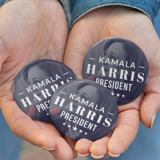 Kamala Harris voor President 2024 Foto Button Pin