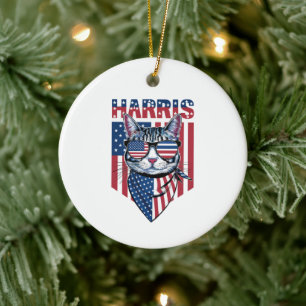 Kamala Harris voor President 2024 Funny Cat Keramisch Ornament