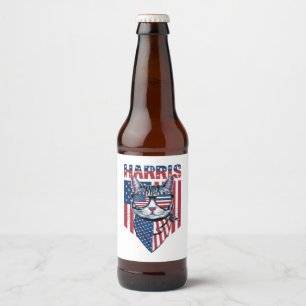 Kamala Harris voor President 2024 Grappige Kat  Bier Etiket
