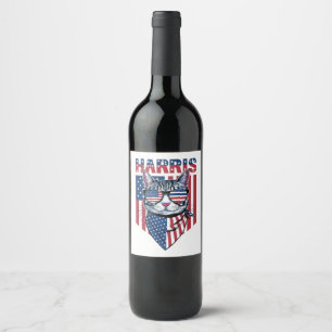 Kamala Harris voor President 2024 Grappige Kat  Wijn Etiket