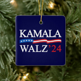 Kamala Harris Walz 2024 Duidelijk Blauw Keramisch Ornament