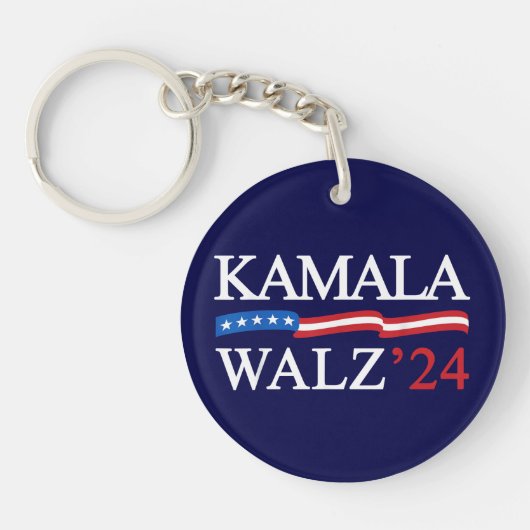 Kamala Harris Walz 2024 Duidelijk Blauw Sleutelhanger (Voorkant)