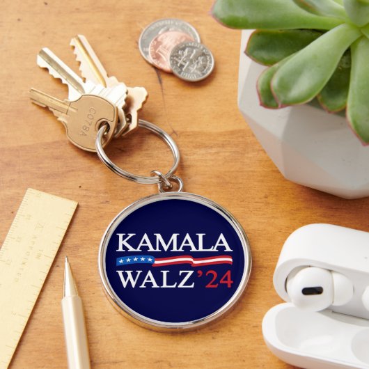 Kamala Harris Walz 2024 Duidelijk Blauw Sleutelhanger (Bureau)