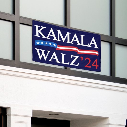 Kamala Harris Walz 2024 Duidelijk Blauw Spandoek (Buitenkant Gebouw)