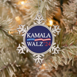 Kamala Harris Walz 2024 Duidelijk Blauw Tin Sneeuwvlok Ornament