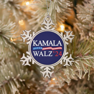 Kamala Harris Walz 2024 Duidelijk Blauw Tin Sneeuwvlok Ornament