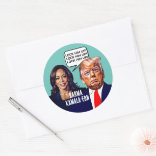 Kamala Harris zegt Trump op slot te doen Ronde Sticker