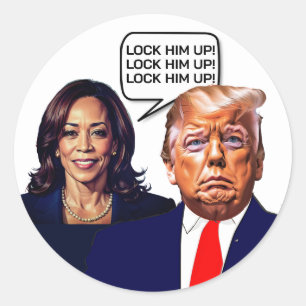 Kamala Harris zegt Trump op slot te doen Ronde Sticker