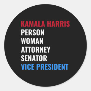 Kamala Persoon Vrouw Attorney Senator Vice Preside Ronde Sticker