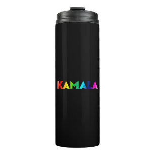 Kamala Rainbow Gradient Typography Pride Zwart Thermosbeker