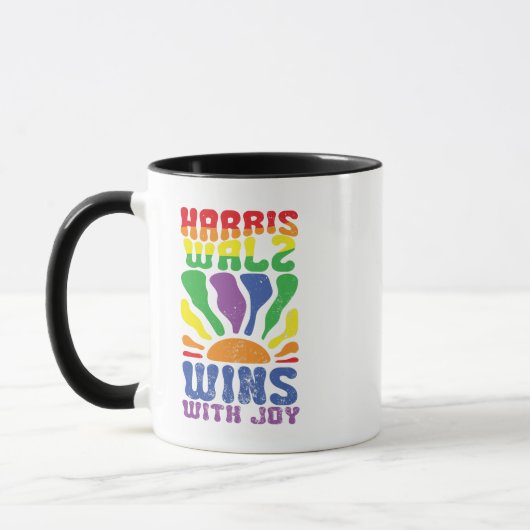 Kamala wint met Joy Retro Boho Harris Walz LGBT Mok (Links)
