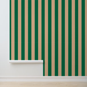 Kameel Beige & Klassieke Groen Streep Behang