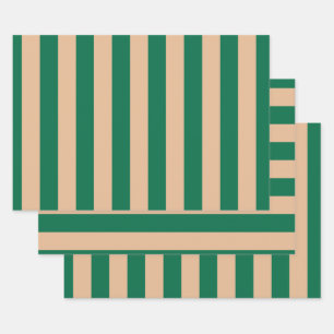 Kameel Beige & Klassieke Groen Streep Inpakpapier Vel
