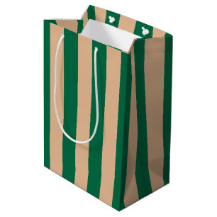 Kameel Beige & Klassieke Groen Streep Medium Cadeauzakje