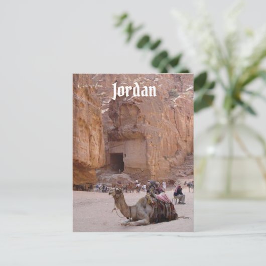 Kameel rust in Petra Jordan Briefkaart (Staand voorkant)